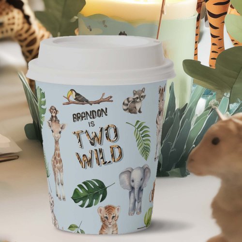 Blue Two Wild Boy 2nd birthday Safari Themed Paper Cups