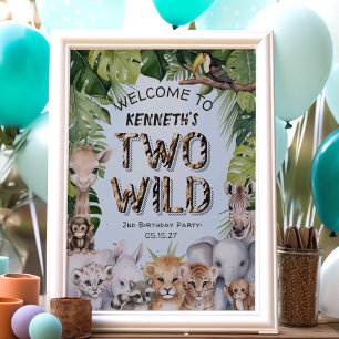 Blue Two Wild Boy 2nd birthday Safari Welcome sign