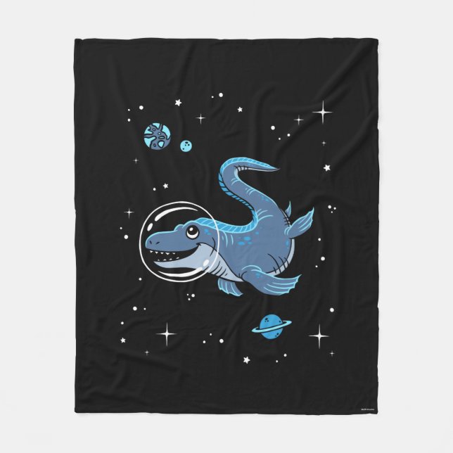 Blue Tylosaurus Dinos In Space Fleece Blanket (Front)