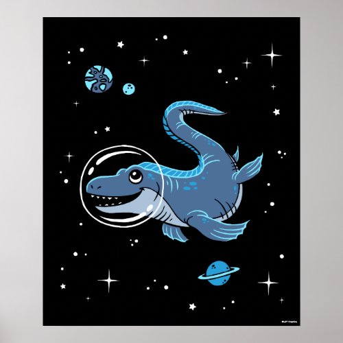 Blue Tylosaurus Dinos In Space Poster