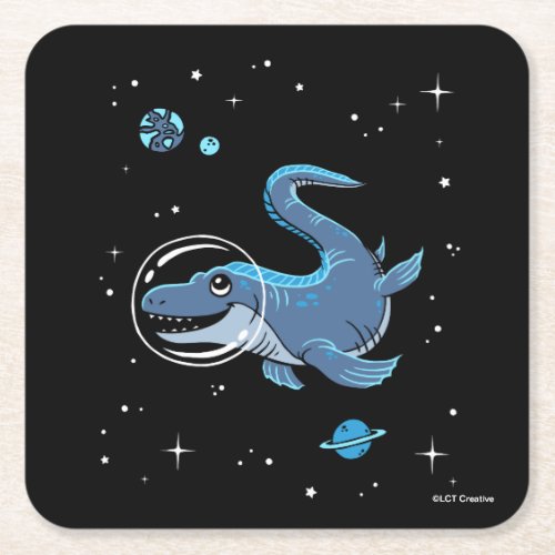 Blue Tylosaurus Dinos In Space Square Paper Coaster