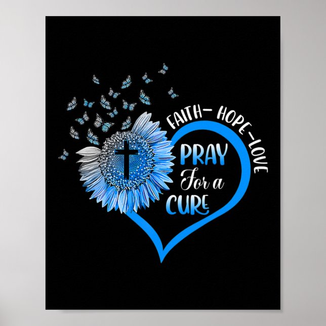 Blue Type One Diabetes  Heart Butterfly Religious  Poster (Front)