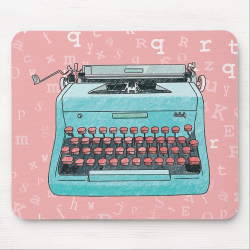 Blue Typewriter on Pink Mousepad
