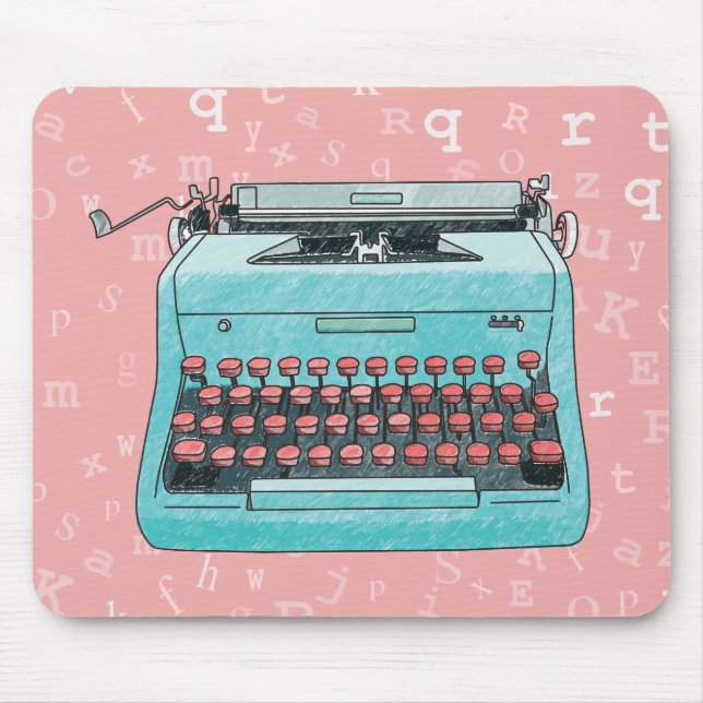 Blue Typewriter on Pink Mousepad (Front)