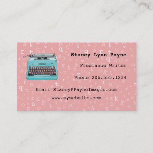 Blue Typewriter on Pink Pastel Type Business Card