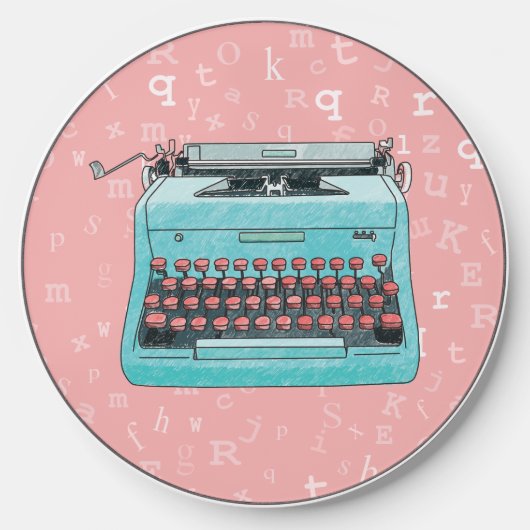 Blue Typewriter on Pink  Wireless Charger (Front)