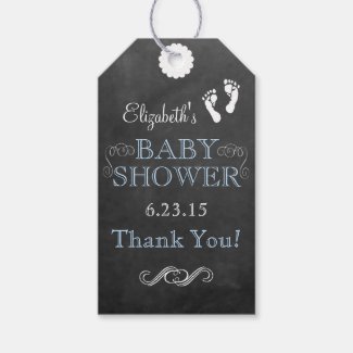Blue Typograhphy Chalkboard Look Baby Shower Gift Tags