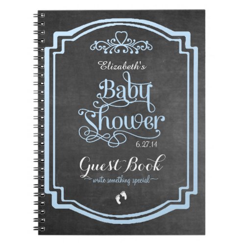 Blue Typography Chalkboard Baby Shower Guest Book