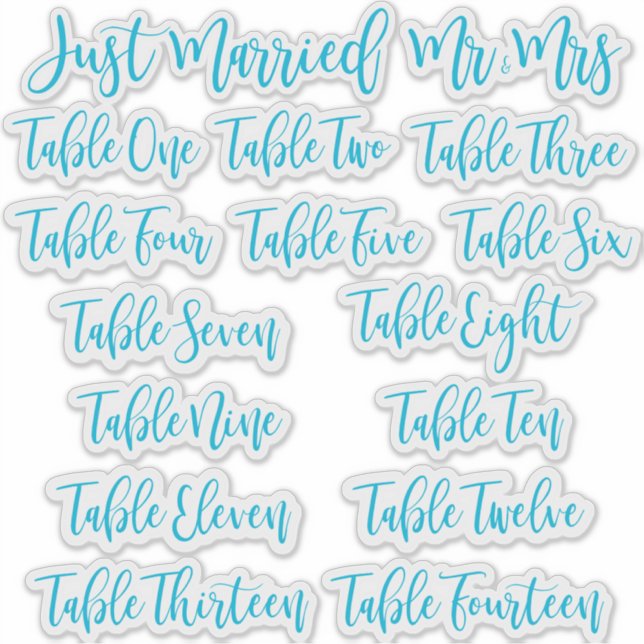 Blue Typography Just Married, Mr & Mrs and Table Sticker (Front)