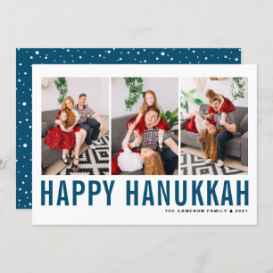 Blue Typography Photo Collage Happy Hanukkah Holiday Card