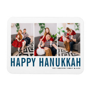Blue Typography Photo Collage Happy Hanukkah Magnet