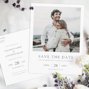 Blue Typography Photo Wedding Save the Date Invitation Postcard