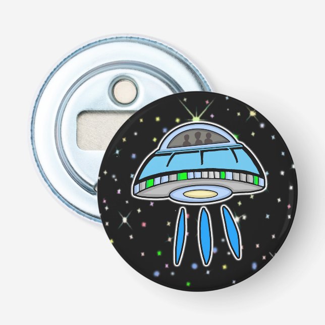 Blue UFO with Starry night Outer Space  Bottle Opener (Front)