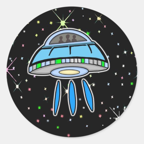 Blue UFO with Starry night Outer Space Classic Round Sticker