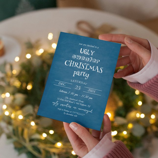 Blue Ugly Sweater Christmas Party Invitation (Creator Uploaded)