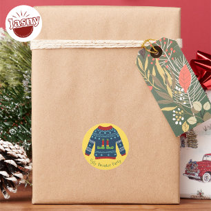 BLUE UGLY SWEATER PARTY CLASSIC ROUND STICKER