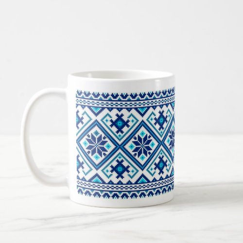 Blue Ukrainian embroidery vyshyvanka mug