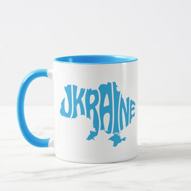 Blue Ukrainian map with inscription Ukraine Mug (Left)