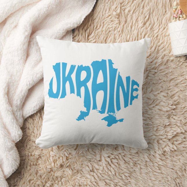 Blue Ukrainian map with inscription Ukraine Throw Pillow (Blanket)