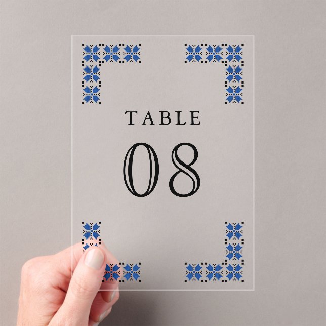 Blue Ukrainian Wedding Acrylic Table Number (Insitu (Handheld))