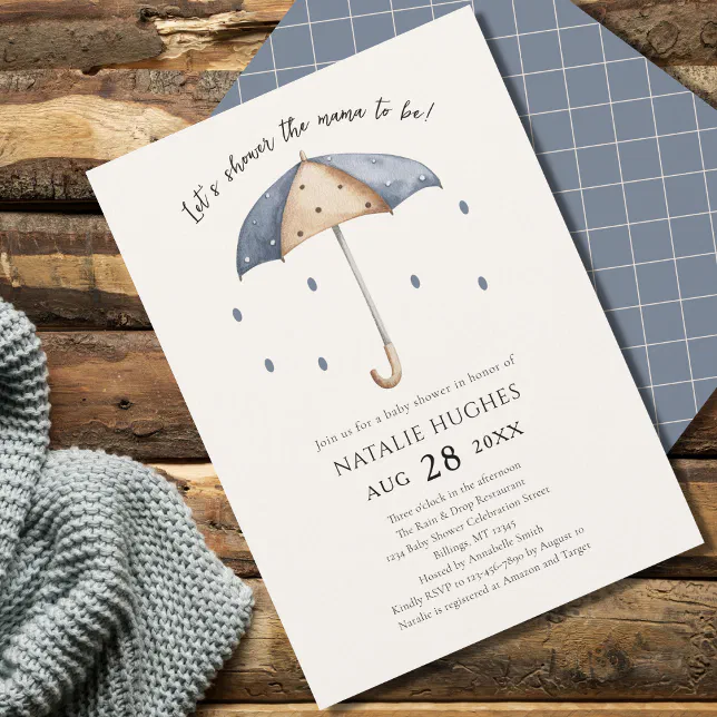 Blue Umbrella and Rain Baby Shower Invitation Zazzle