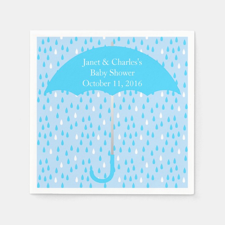 Blue Umbrella and Rain Baby Shower Paper Napkins Zazzle