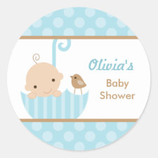 Blue Umbrella Baby Boy Shower Stickers