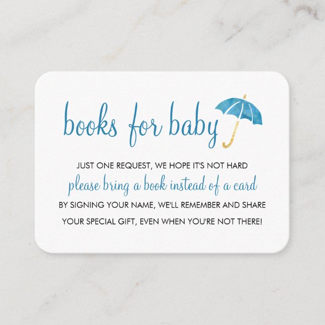 Blue Umbrella Baby Shower | Books for Baby Insert (Front)