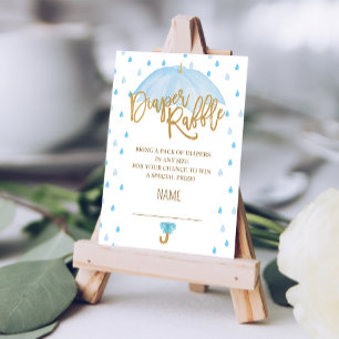 Blue Umbrella Baby Shower Diaper Raffle card