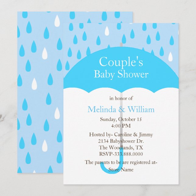 Blue Umbrella Baby Shower Invitation (Front/Back)