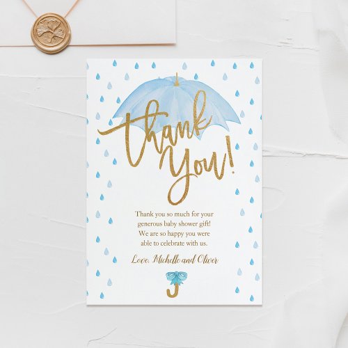 Blue Umbrella Baby Shower Thank You card