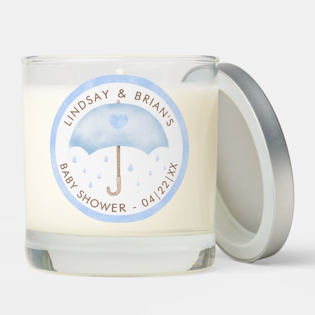 Blue Umbrella Baby Sprinkle Candle Favor (Lid)