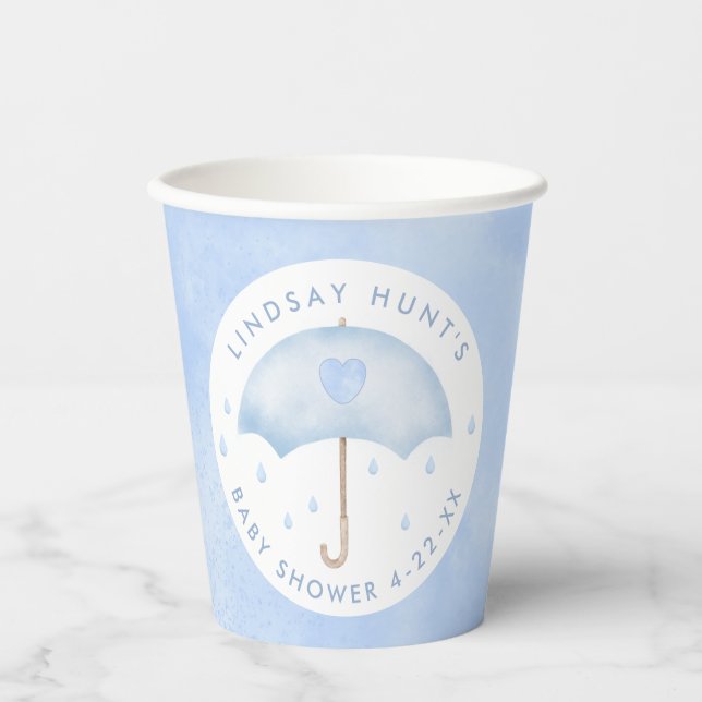 Blue Umbrella Baby Sprinkle Paper Cup (Front)
