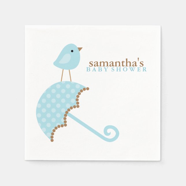 Blue Umbrella Bird Baby Shower Paper Napkins (Front)