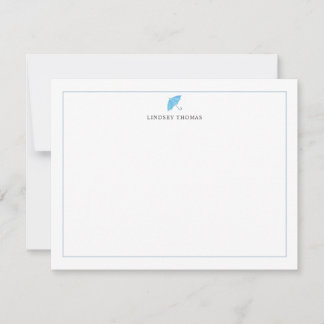 Blue Umbrella Border Personalized Stationery Note Card
