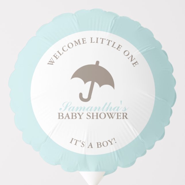Blue Umbrella Boy Baby Shower Balloon (Front)