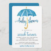 Blue Umbrella Boy Baby Shower Invitations (Front/Back)