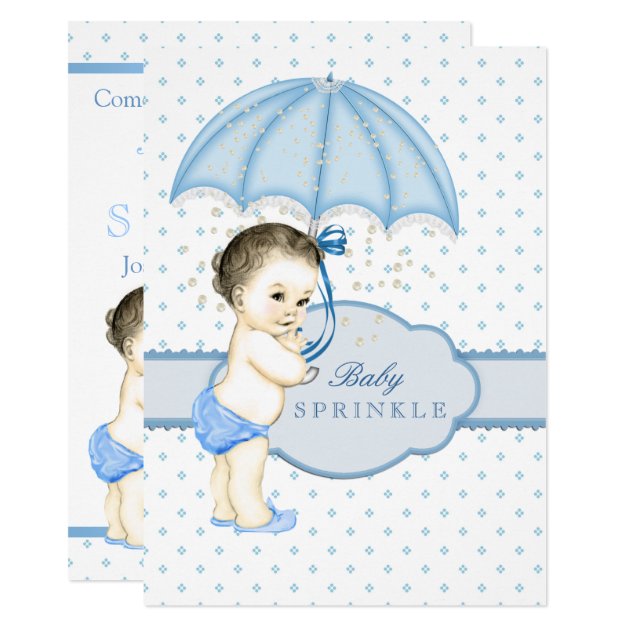 Blue Umbrella Boy Sprinkle Baby Shower Invitation