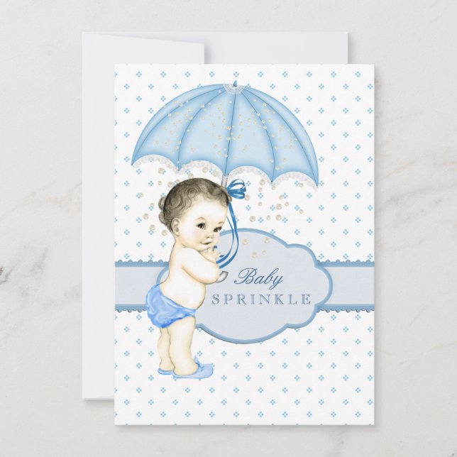 Blue Umbrella Boy Sprinkle Baby Shower Invitation (Front)