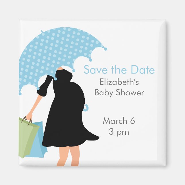 Blue Umbrella Mommy Baby Shower Magnet (Front)