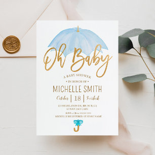 Blue Umbrella of Love Sprinkle Baby Shower Invitation