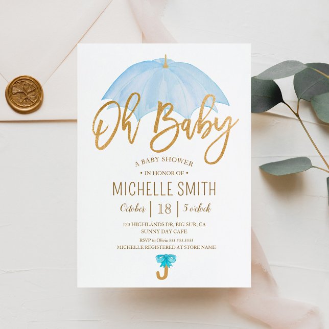 Blue Umbrella of Love Sprinkle Baby Shower Invitation (Creator Uploaded)