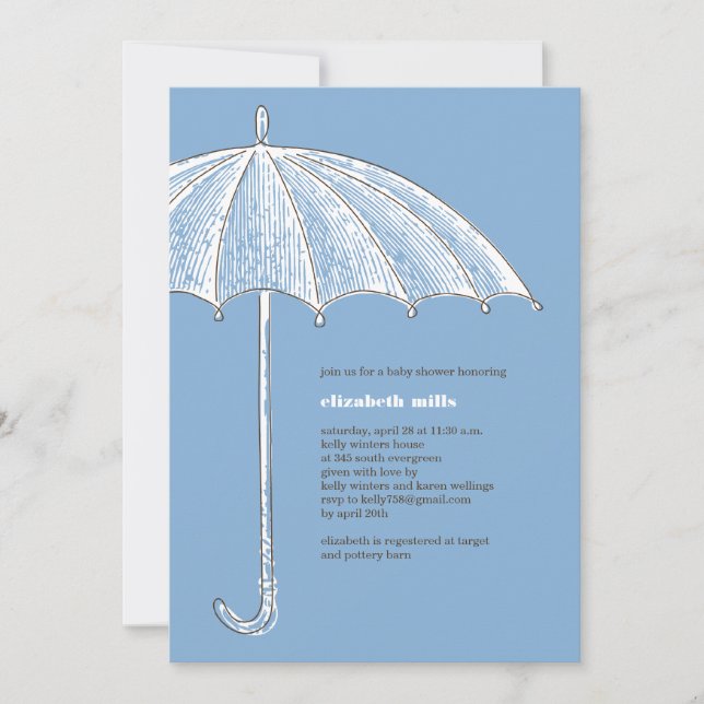 Blue Umbrella Shower Party Invitations (Front)