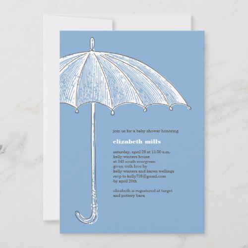 Blue Umbrella Shower Party Invitations