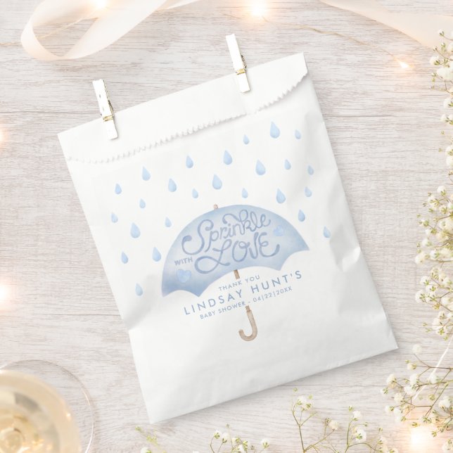 Blue Umbrella Sprinkle Baby Shower Favor Bag (Clipped)