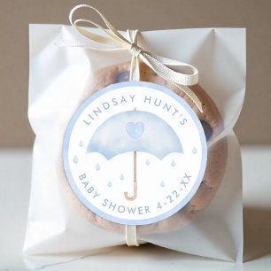Blue Umbrella Sprinkle Baby Shower Favor Sticker