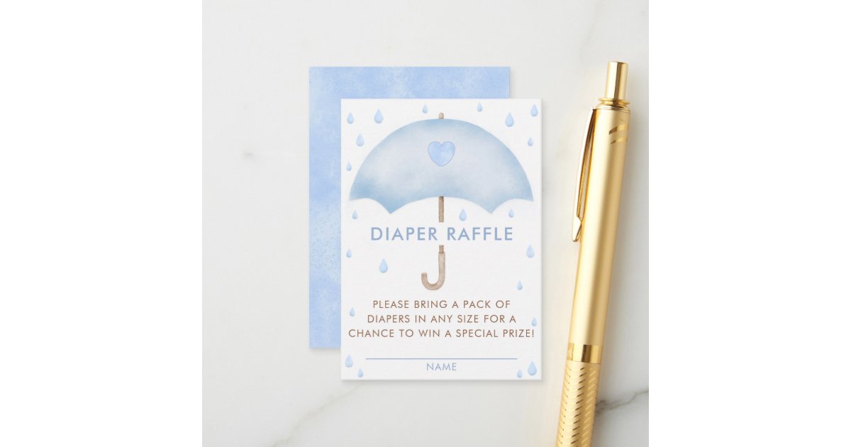 Umbrella Raffle Blue Umbrella Sprinkle Diaper Raffle Card | Zazzle