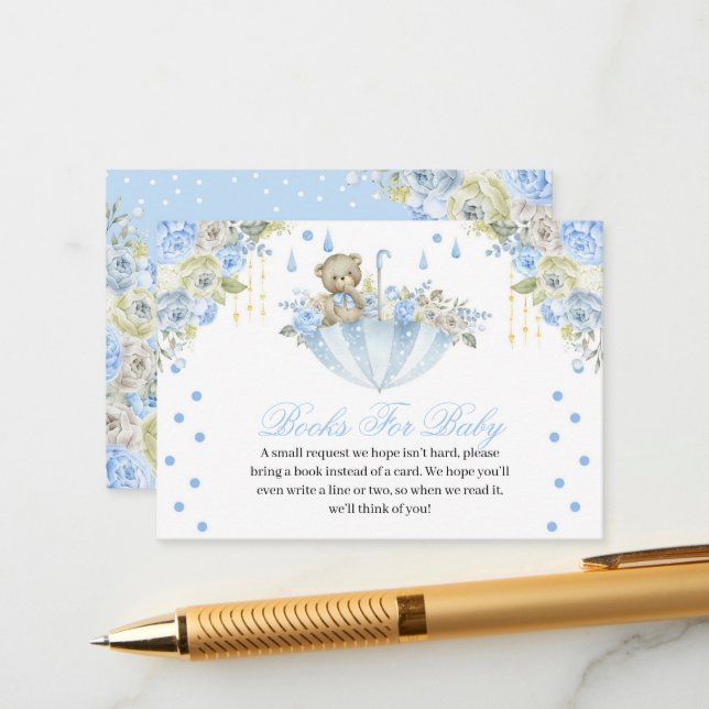 Blue Umbrella Teddy Bear Books for Baby Enclosure Card (Front/Back In Situ)