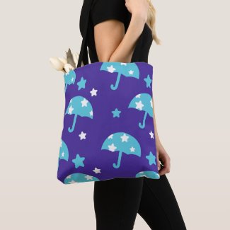 Blue Umbrellas and Raining Stars Tote Bag
