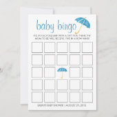Blue Umbrellas Baby Shower Bingo Game Card (Front)